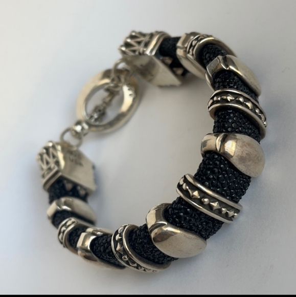 King Baby stingray bracelet w/ sterling silver links & crowns